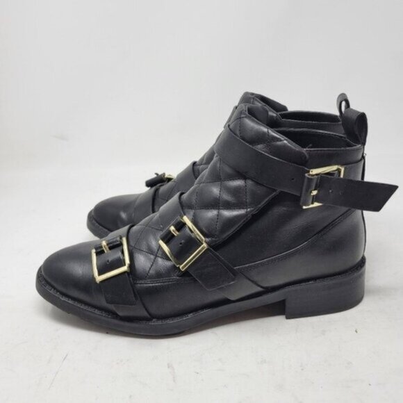 Zara | Quilted Leather Moto Buckle Ankle Boots Black - Picture 4 of 11